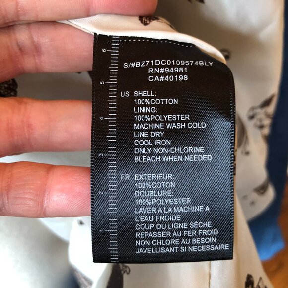 Grace and Desire Swing Coat Jacket Blue Pleated Ruffle Sz L Short Sleeve w/ Bow - Picture 8 of 13